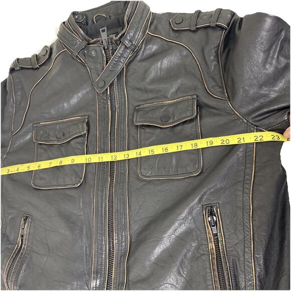 Black Rivet Cafe Racer Motorcycle Leather Jacket Mens XL Brown Distressed Finish - Picture 9 of 12